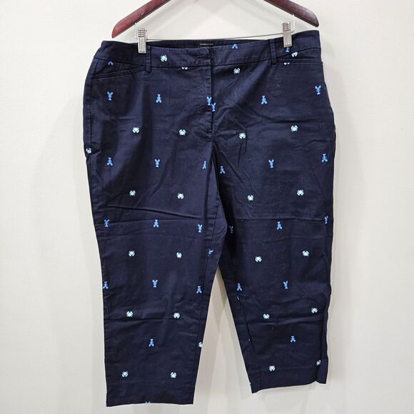 Talbots Womens Crab Embroidered Perfect Crop Pants Petite Navy Mid Rise Nautical - Picture 1 of 9